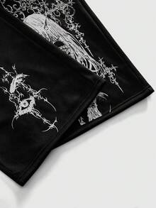 ROMWE MEN Street Life 男士圆领长袖荆棘印花T恤搭配抽绳腰阔腿裤休闲套装 - 黑與白 - 查看 4