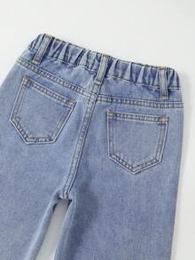 Jeans de pierna recta para niñas, pantalones vaqueros de mezclilla azul casuales para otoño/invierno, diseño lindo y dulce, adecuados para exteriores, hogar, escuela, vacaciones, con ajuste relajado, cintura elástica, estampados de mariposas y corazones