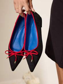 CUCCOO CHICEST Giày bệt đi làm thời trang và thanh lịch dành cho nữ có trang trí nơ mũi nhọn - màu đen - Xem 6