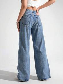 Pantalones Vaqueros Anchos con Cintura Elástica y Diseño Patchwork, Confortables y Estilosos para Mujer - Denim de color primario - Ver 4