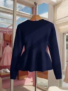 Franclia 女士秋冬花卉装饰荷叶边针织开衫 - 寶藍色 - 查看 2