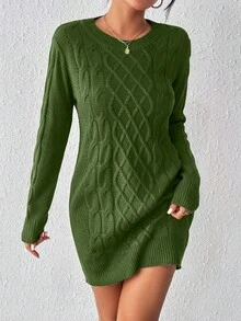 Rafferiza Women's Twist Knit Sweater Dress For New Year Clothes - Army Green - View 5