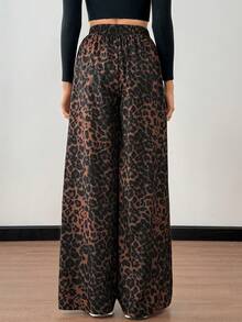 SHEIN Tall 女士豹纹编织腰带拼接阔腿街头裤 - 咖啡棕 - 查看 2