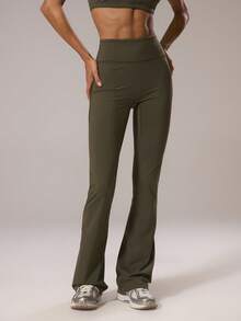 Musera Sport 运动修身喇叭瑜伽裤，冬季运动健身休闲板式网球健身 - 軍綠色 - 查看 2