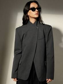 Aveloria Modichic Stand Collar Oblique Placket Blazer, Crafting A High-End Business Look