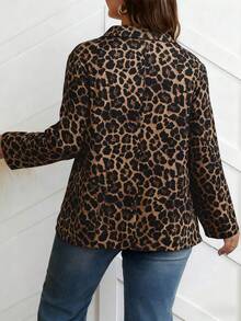 EMERY ROSE Plus Size Women Leopard Print Lapel Casual Fashion Plus Size Long Sleeve Blazer - Brown - View 2
