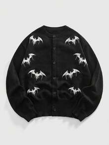 ROMWE MEN Anime Men's Dark Bat Embroidery Cardigan - Black - View 1