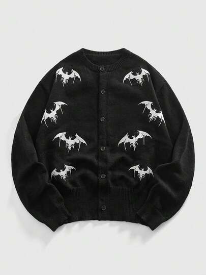ROMWE MEN Anime Cardigan à broderie sombre pour hommes