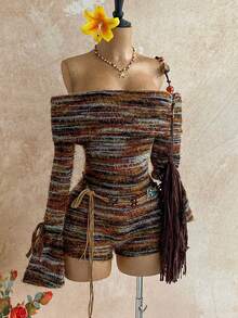 Soleia Women's All-Over Print Off Shoulder Fitted Stylish Vacation Long Sleeve Jumpsuit