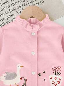 SHEIN LMoss Kids LMoss Cute Cartoon Print Long Sleeve Cardigan Sweater For Baby Girls, Autumn Winter - Pink - View 8