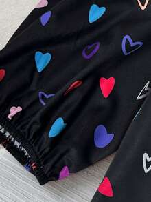 Linhara Camisa de manga larga con estampado de corazones de colores para tallas grandes - Negro - Ver 3