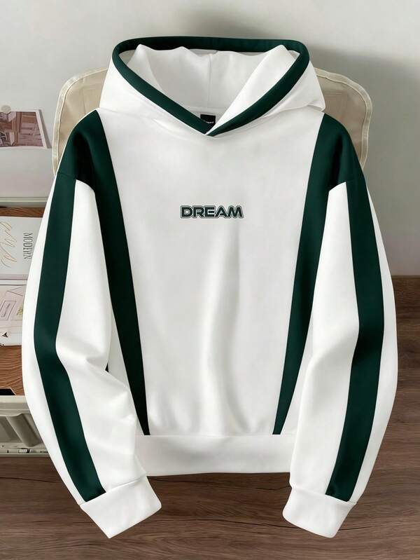 Claim Dot Sudadera con capucha estándar para hombres con estampado digital de rayas de contraste verde y blanco, de estilo casual y moderno, adecuada para otoño/invierno, citas, reuniones, combinación de pareja y familia, gran regalo para el novio, manga larga