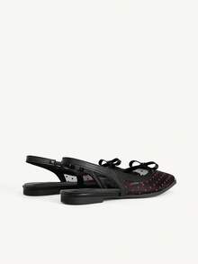 CUCCOO CHICEST 女士时尚优雅波点蝴蝶结装饰平底鞋，通勤必备 - 黑色 - 查看 12