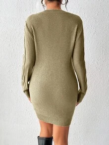 Rafferiza Women's Twist Knit Sweater Dress For New Year Clothes - Khaki - View 2