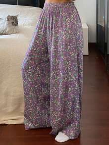 DAZY Floral & Plant Print Loose Women Pajama Bottoms