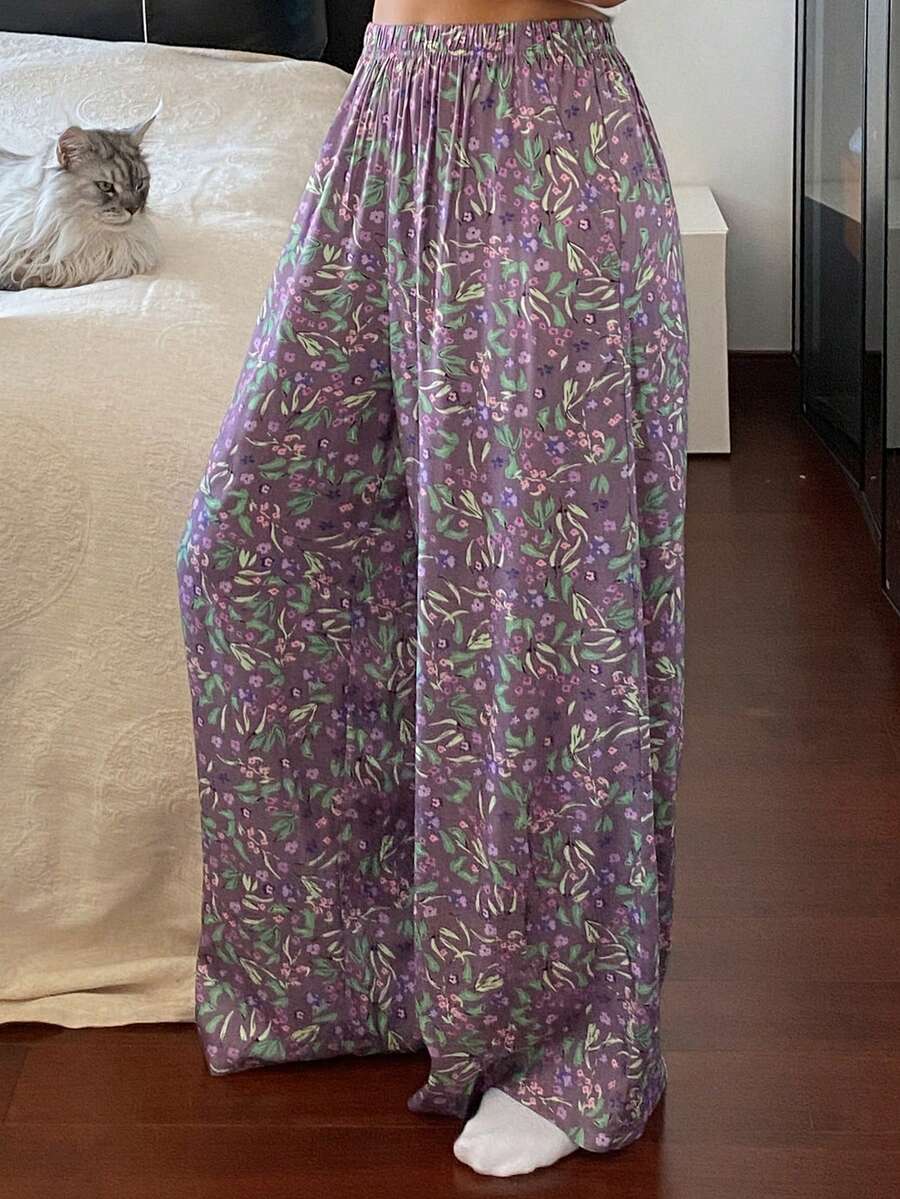 DAZY Floral & Plant Print Loose Women Pajama Bottoms