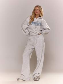 MUSERA Distressed Back Logo Wide Leg Elasticated Joggers Loungewear Cosy Everyday Fall Autum   Y2k Spring Sweatpants - Multicolor - View 5