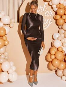 Loomaby 优雅孕妇派对紧身连衣裙 - 咖啡棕 - 查看 1