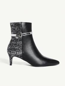 CUCCOO CHICEST 女士尖头蛇皮纹金属装饰时尚尖头细高跟踝靴 - 黑色 - 查看 8
