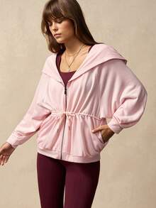VARSIVA Women's Pink Hooded Slim Fit Drawstring Zipper Casual Long-Sleeve Sports Jacket. - Pink - View 3