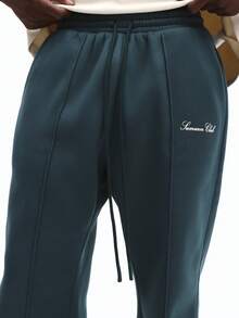 SUMWON Flared Sweatpants With Embroidered Script Branding Casual Loungewear For Men Plain - Green - View 7