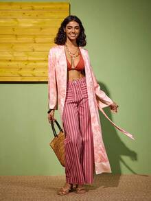 Felipe Marques Women's Floral & Bird Print Long Sleeve Robe, Casual Loungewear - Pink - View 5