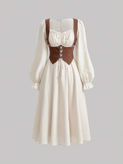 SHEIN MOD Pleated Bust Adjustable Strap Front Ruffle Sleeve Dress