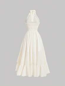 SHEIN MOD Apricot Asymmetrical Halter Neck Dress With Backless, Pleated Bust And Ruffle Hemline - Apricot - View 2