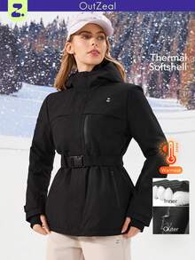 OutZeal 女士滑雪夹克 户外夹克 黑色 冬季滑雪 露营 保暖 绗缝 防风 防水 户外上衣 - 黑色 - 查看 1