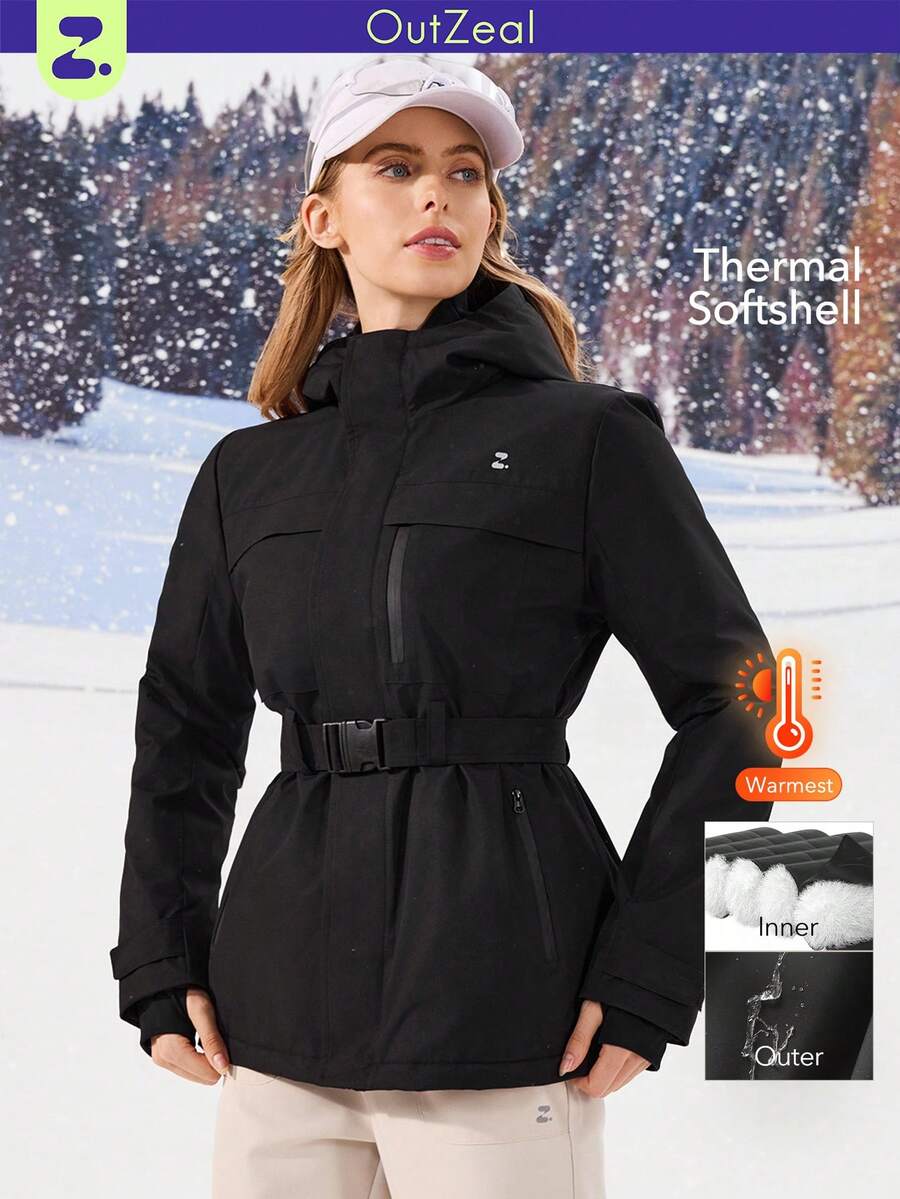 OutZeal 女士滑雪夹克 户外夹克 黑色 冬季滑雪 露营 保暖 绗缝 防风 防水 户外上衣 - 黑色 - 查看 1