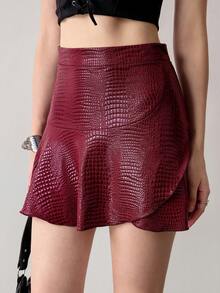 Ardnt Burgundy Autumn Seductive Night Skirt,Goth Y2K Punk American Street Style High Waist Layered Asymmetric Red Leather Skorts For Women - Burgundy - View 1