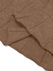 Rafferiza 女士纯色圆领长袖修身罗纹针织长款毛衣连衣裙，秋冬款 - 棕色 - 查看 4