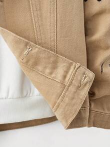 SHEIN 青少年男童两件套街头酷炫做旧涂鸦印花红色牛仔夹克和破洞磨边高弹力紧身牛仔裤套装，适合返校、万圣节和青少年男童秋季服装