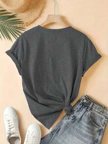EMERY ROSE Women's Casual Ramadan Holiday Print Short Sleeve T-Shirt - Grey - View 2