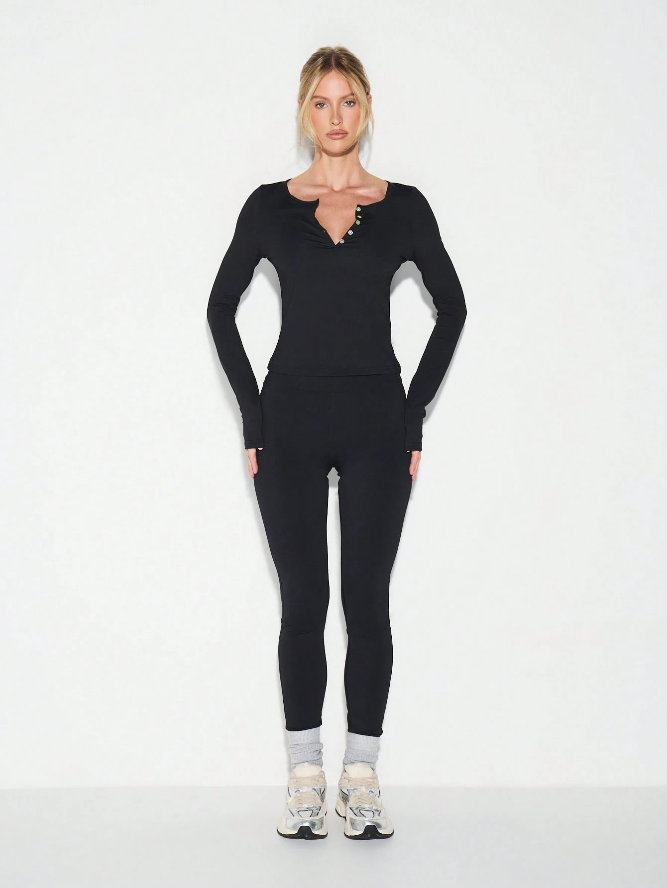 KIZN Button Detail Long Sleeve Top