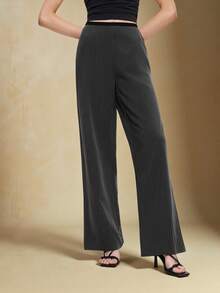 BizChic 2025 Herbst/Winter Neue graue gestreifte Hose mit Taillenkontrastbesatz und weitem Bein, Anzughose, Vintage Chic Urban Pendler Alltags Lässig Romantisch 90er Weihnachten Neujahr, Elegante Party Formell Strand Abschluss Mode, Vielseitig Romantisch, Geeignet für Hochzeitsgäste, Gastgeber, Date, Party, Konzert, Bühnenauftritt, Frühstück, Flughafen, Mehrzweck - Dunkelgrau - Übersicht 5