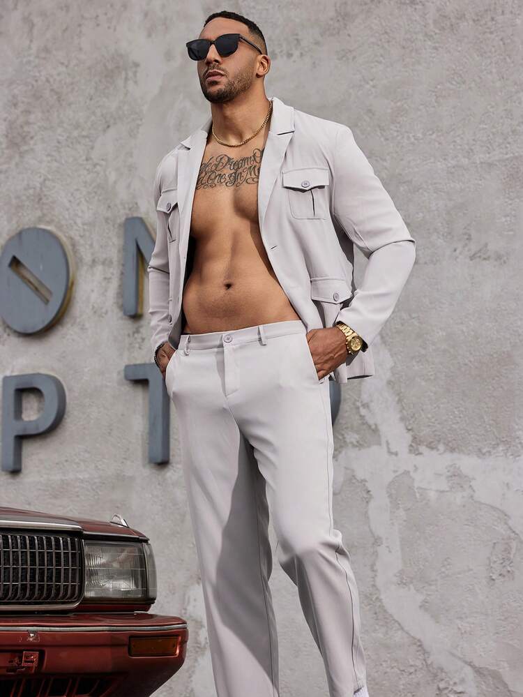 Men's Pocket Design Single-Breasted Daily Wear Suit