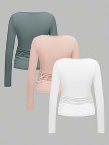 SHEIN 孕妇纯色简约长袖T恤，日常孕妇装 - 淺粉色 - 查看 2