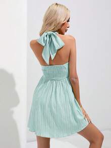 GENKIRA Tie Backless Halter Neck Dress - Baby Blue - View 2