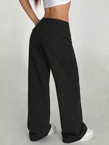 Flirla Petite 女式超低腰休闲有机棉直筒裤 - 黑色 - 查看 2