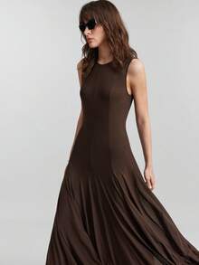 Ontre 2026 Frühling/Sommer Neue Damenmode, Business Lässig Vintage Elegant Vielseitig Basics, Nashville Bekleidung, Valentinstag Outfit, Einfarbiges Träger Camisole für Damen, Stadtverkehr, Business Lässig Damenbekleidung, Hochzeitsgast, Satin Maxikleid in Zartrosa, Damen Strick Strukturiertes Rundhals Khaki Elegantes Abendkleid, Abschlussfeier - Khaki - Übersicht 5