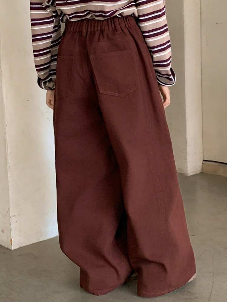 Tween Girls' Pocketed Loose Casual Versatile Wide Leg Jeans