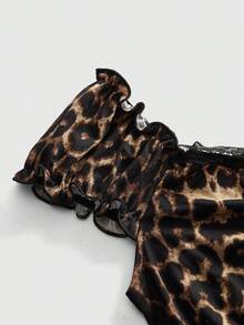 ROMWE Kawaii 两件套女士芭蕾舞鞋风格V领蝴蝶结装饰撞色波点蕾丝拼接修身上衣和半裙夏季套装 - 彩色 - 查看 3