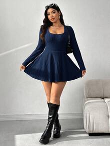 SHEIN EZwear 大码藏蓝色长袖连体裤，秋季休闲款 - 寶藍色 - 查看 6