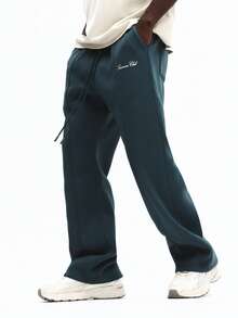 SUMWON Flared Sweatpants With Embroidered Script Branding Casual Loungewear For Men Plain - Green - View 1