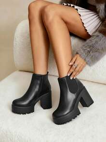 Daringsoles 女式一脚蹬踝靴，粗跟，防水台，拉链开合，适合春秋季节