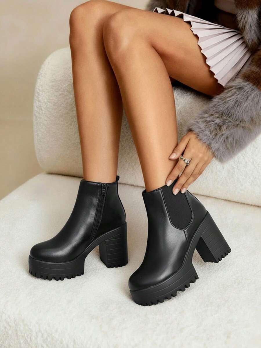 Daringsoles 女式一脚蹬踝靴，粗跟，防水台，拉链开合，适合春秋季节