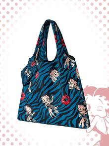 Betty Boop | ROMWE Large Capacity Foldable Tote Bag With Coin Pouch, Portable Shopping Bag - Royal Blue - View 4