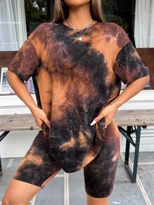 Muchica 扎染落肩T恤和骑行短裤两件套 - 彩色 - 查看 4