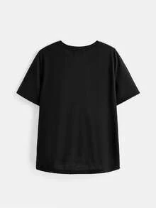 FRIENDS X SHEIN Áo thun nữ cổ tròn tay ngắn dáng rộng thoải mái, thích hợp cho mùa hè, áo thun họa tiết - màu đen - Xem 5